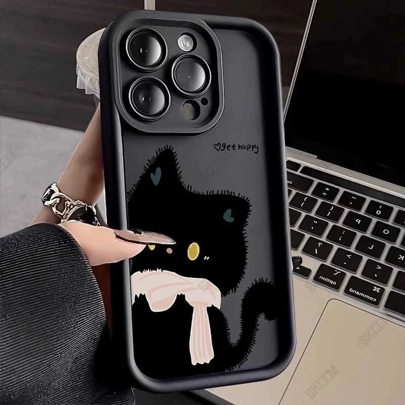 Chic Black and White Cat Pattern Soft TPU Silicone Phone Case Cover