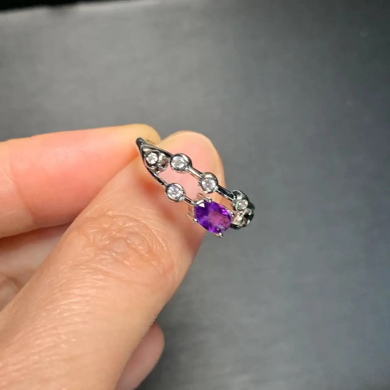 Natural Amethyst Ring Stone Female Handmade Rings Jewelry for Women Gift Purple