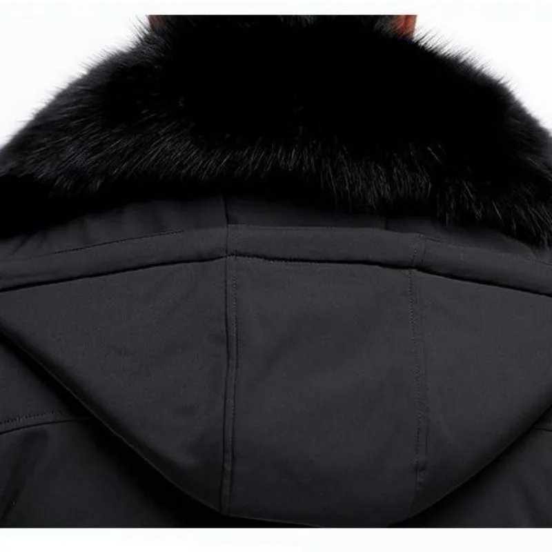 Down Jacket Men Faux Fur Collar Middle-Aged Hooded Long Below Knee Thickening Detachable Liner Dad Loose Warm Coat Thick Parkas