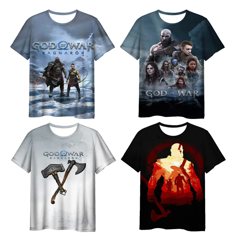 God Of War Ragnarok Kratos T-Shirt Atreus Fashion Cartoon Cool Men'S Male Anime Cool T Shirt Boy Street Summer Clothing Tops