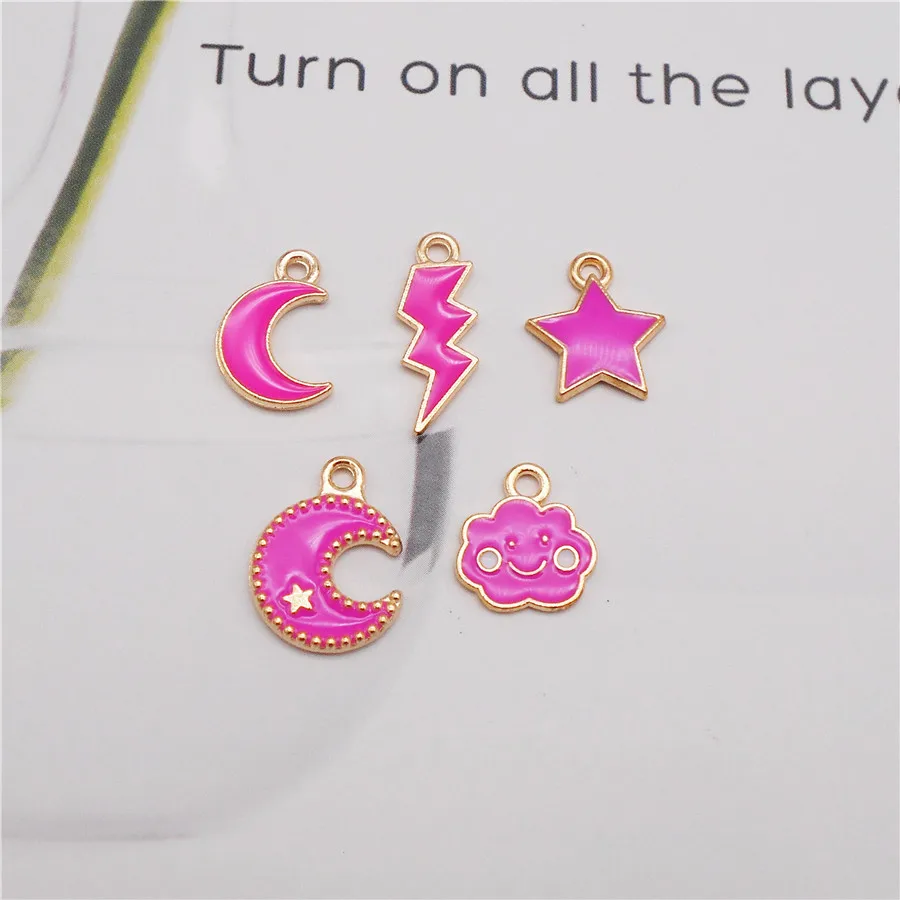 

Julie Wang 15PCS Mixed Enamel Rose Red Charms Alloy Moon Star Lightning Cloud Pendant Necklace Bracelet Jewelry Making Accessory