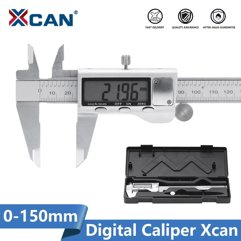 XCAN 디지털 캘리퍼, 스테인레스 스틸 버니어 캘리퍼, 미터법 게이지, 내외경 측정 도구, 0-150mm, 0.01mm