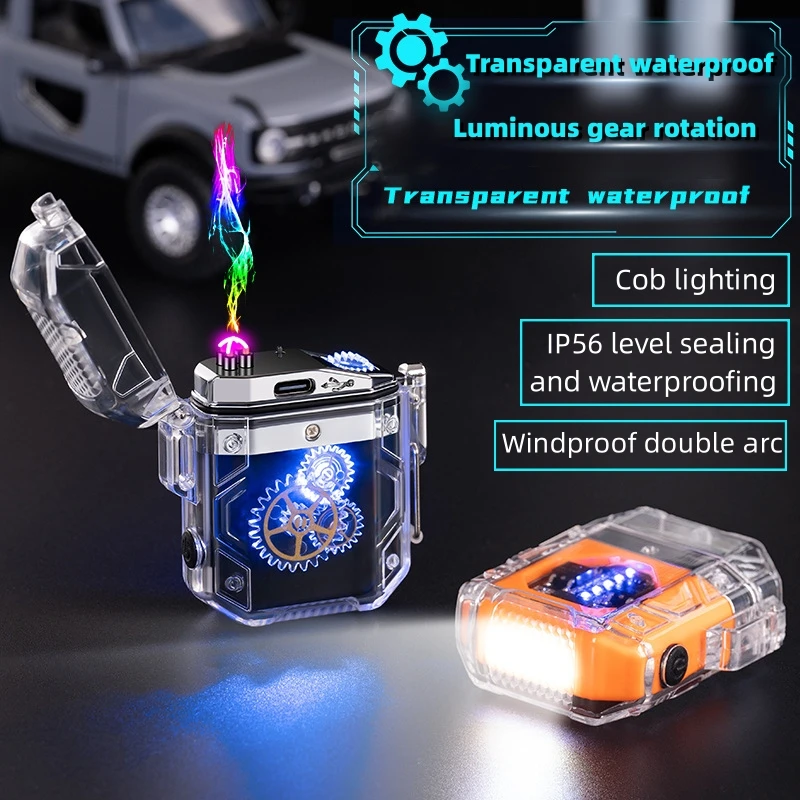 

Transparent Shell Electronic Pulse Double Arc Waterproof Lighter Cob Lighting Gear Linkage Charging Lighter Outdoor Windproof