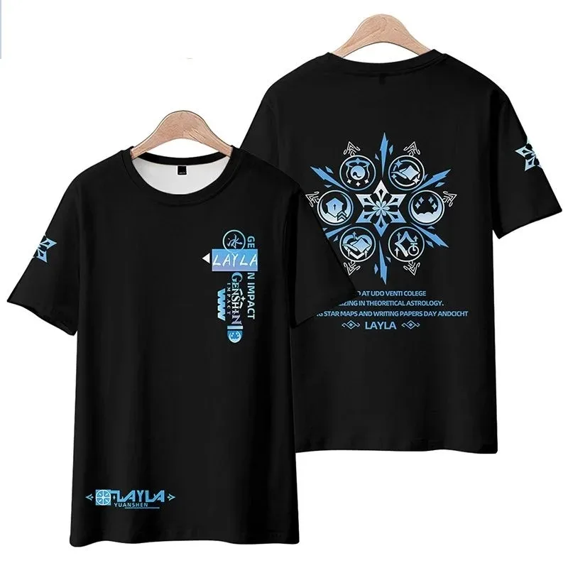 Hot Game Impact Genshin Layla 3D Printing T Shirt Men Women Summer Short Sleeve Funny Tshirt Graphic Tees Streetwear Cosplay