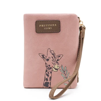 Portafoglio corto da donna Portamonete con cerniera per ragazze con design giraffa carino Lady ID e porta carte di credito Pochette piccola in pelle PU di qualità