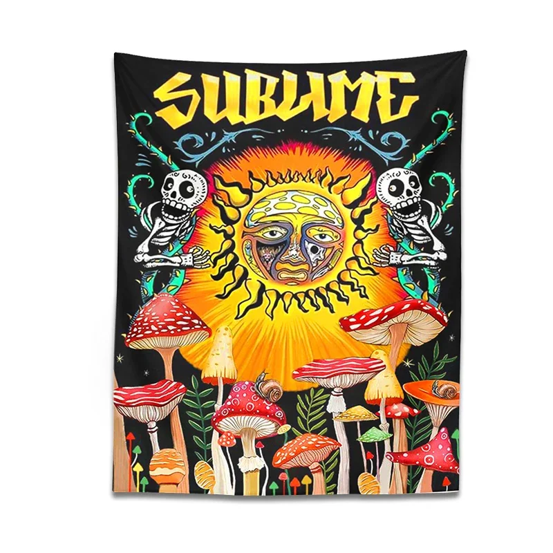 Psychedelic Mushroom Tapestry Wall Hanging Sun Cactus Sublime plant Hippie Vertical Tapestry Home Decor Bedspread Beach Shawl for tapestry decorations
