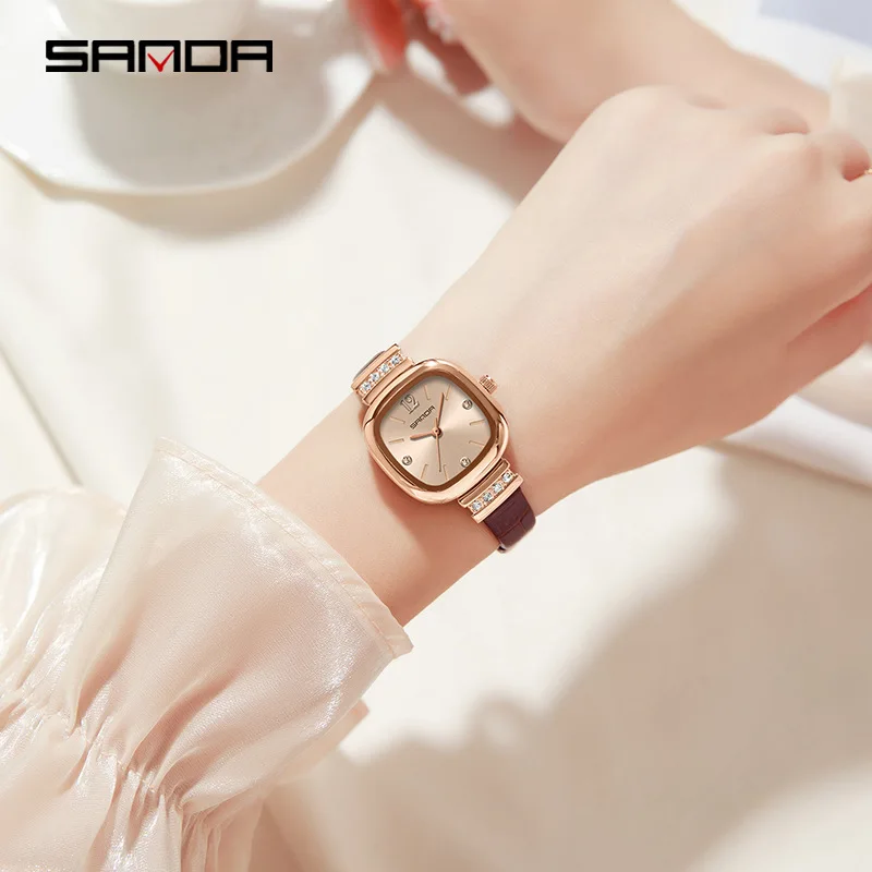 SANDA/Sanda New Product 7052 Belt Compact Instagram Style Fashionable and Versatile Women's Square Quartz Watch