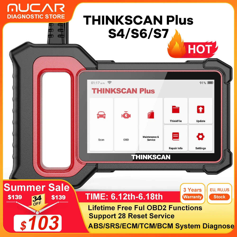 THINKSCAN PLUS S7 OBD2 Scanner - Diagnose Engine, ABS, SRS, AC & More For Cars & SUVs