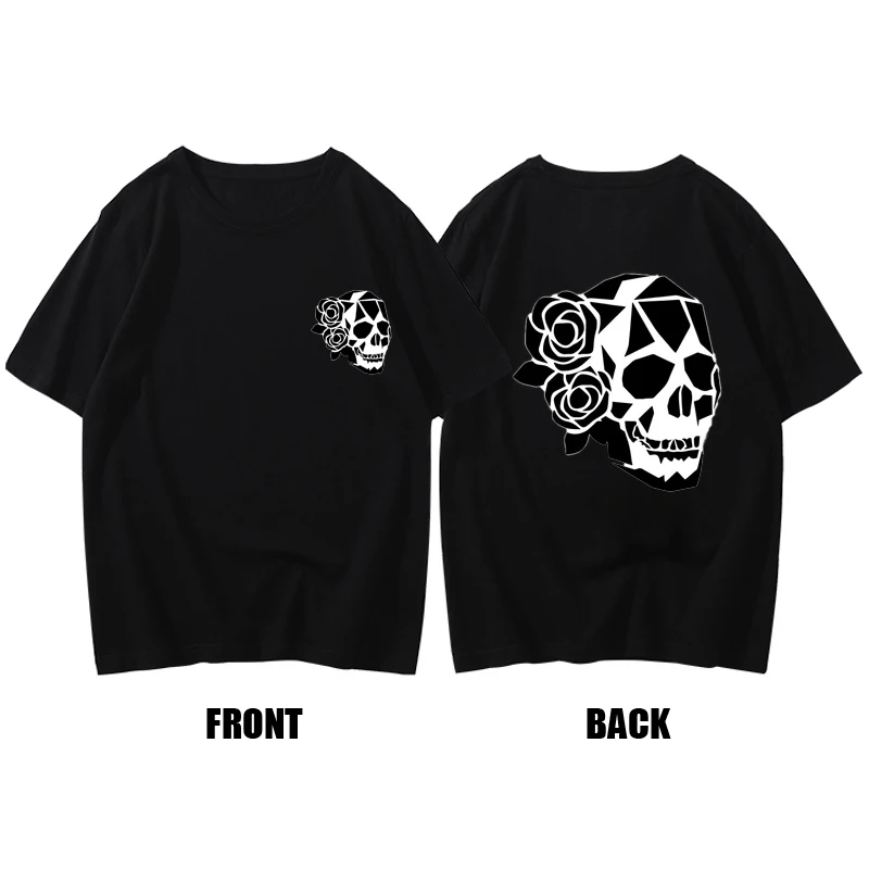 

Skull and Flower Cotton T-shirts Double Sided Printing Printed T-shirt Top Y2k Graphic Tshirts for Men Valorant Leisure Loose