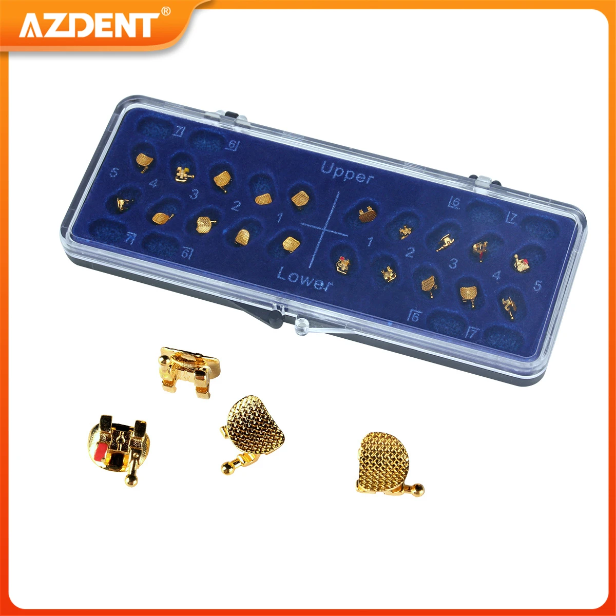 

20pcs/Box AZDENT Dental Bracket Orthodontic Braces Gold Plated Brackets Metal Mini Roth MBT 0.022 Hooks 3 4 5