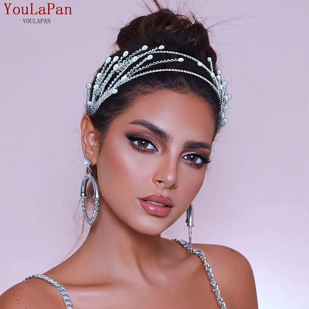 

TOPQUEEN Exquisite Rhinestone Hairband Bridal Wedding Crystal Bling Tiaras Woman Dress Beaded Head Piece Pearl Hairwear HP605