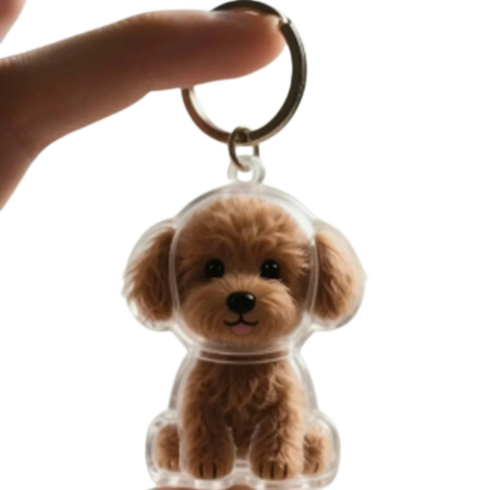 Cartoon Dog-Shaped Transparent Pet Hair Keychain and Backpack Pendant