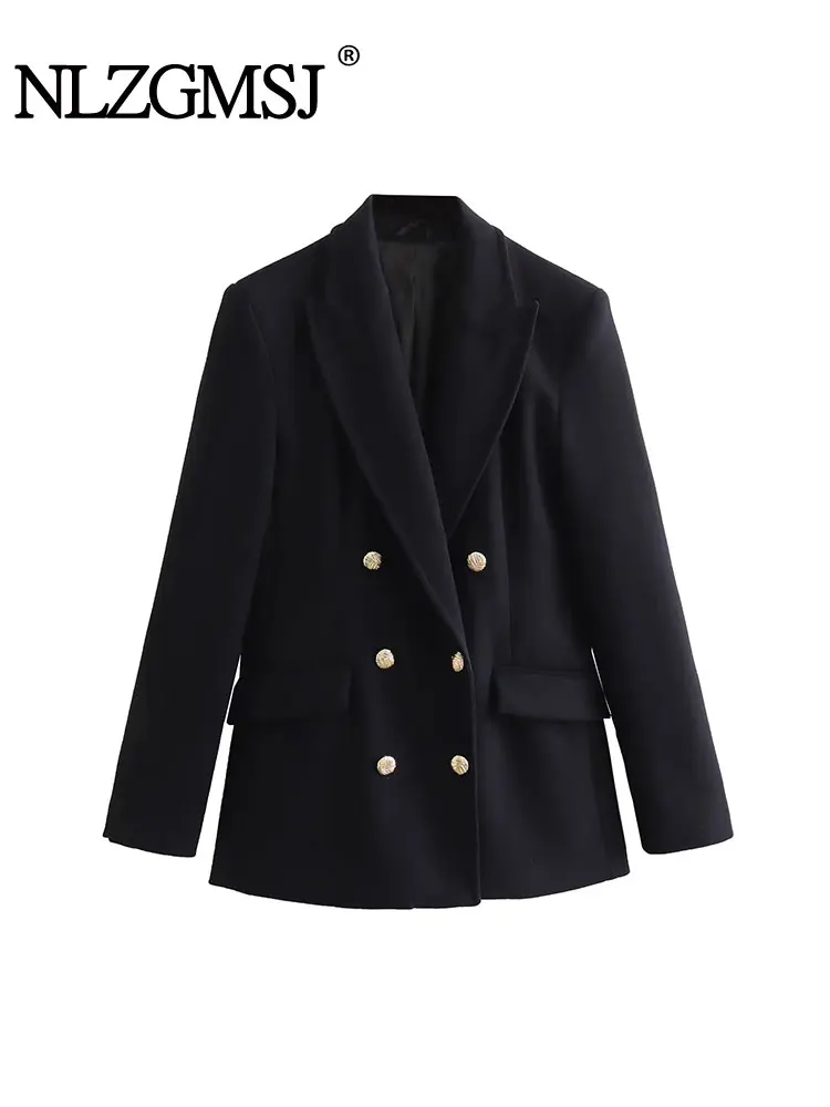 

TRAF 2023 Autumn Blazer Woman Long Sleeve Blazers For Women Elegant Stylish Double Breasted Jacket Female Fitted Coat