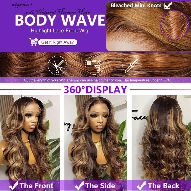P427 Highlight 13&times;6 HD Lace Front Wigs Body Wave Ombre Brazilian Wigs 13&times;4 Pre Plucked Transparent Lace Frontal For Women human hair wig lace front wig human hair wigs front lace wig