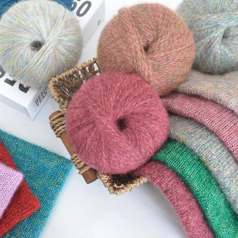 250g Large Bag of Shiny Wool and Mohair Yarn with Colorful Glitter, DIY Materials for Hand-Knitted Gifts, Knitted Autumn and Winter Women's Fashion Sweaters, Scarves, Hats, Shawls, Scarves, Scarves, 10 Gauze Balls Per Bag 4