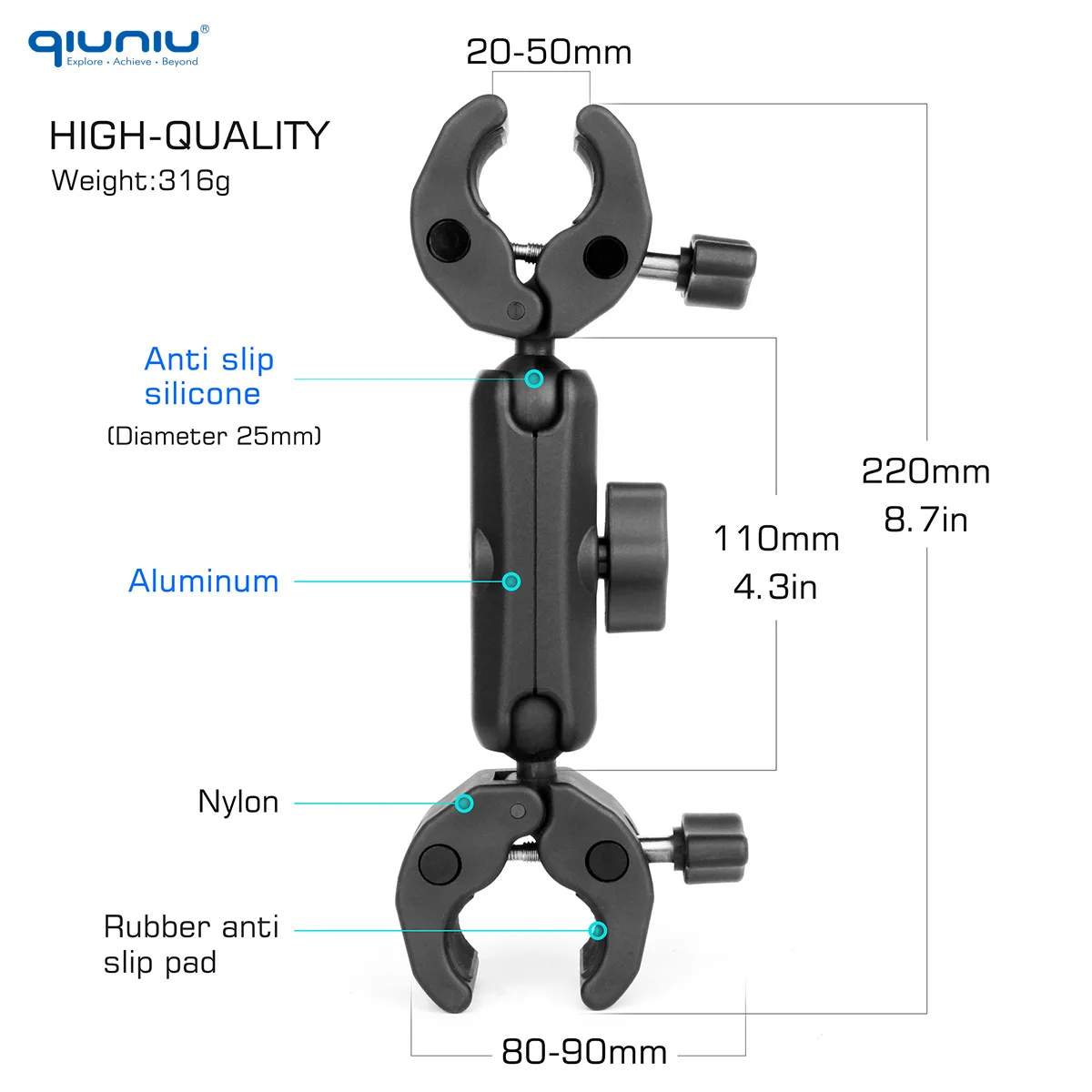 Super Morsetto Doppia Fotocamera Morsetto Granchio Pinza Clip Staffa di Montaggio Braccio Monitor Doppia Testa a Sfera per GoPro Insta360 DJI Action Camera - immagine 3