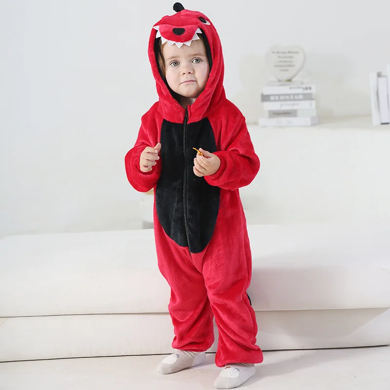 Boys Dinosaur Kigurumi Pajamas Winter Warm Flannel Bodysuit Onesies Unicorn Lion Jumpsuit Animal Pyjamas