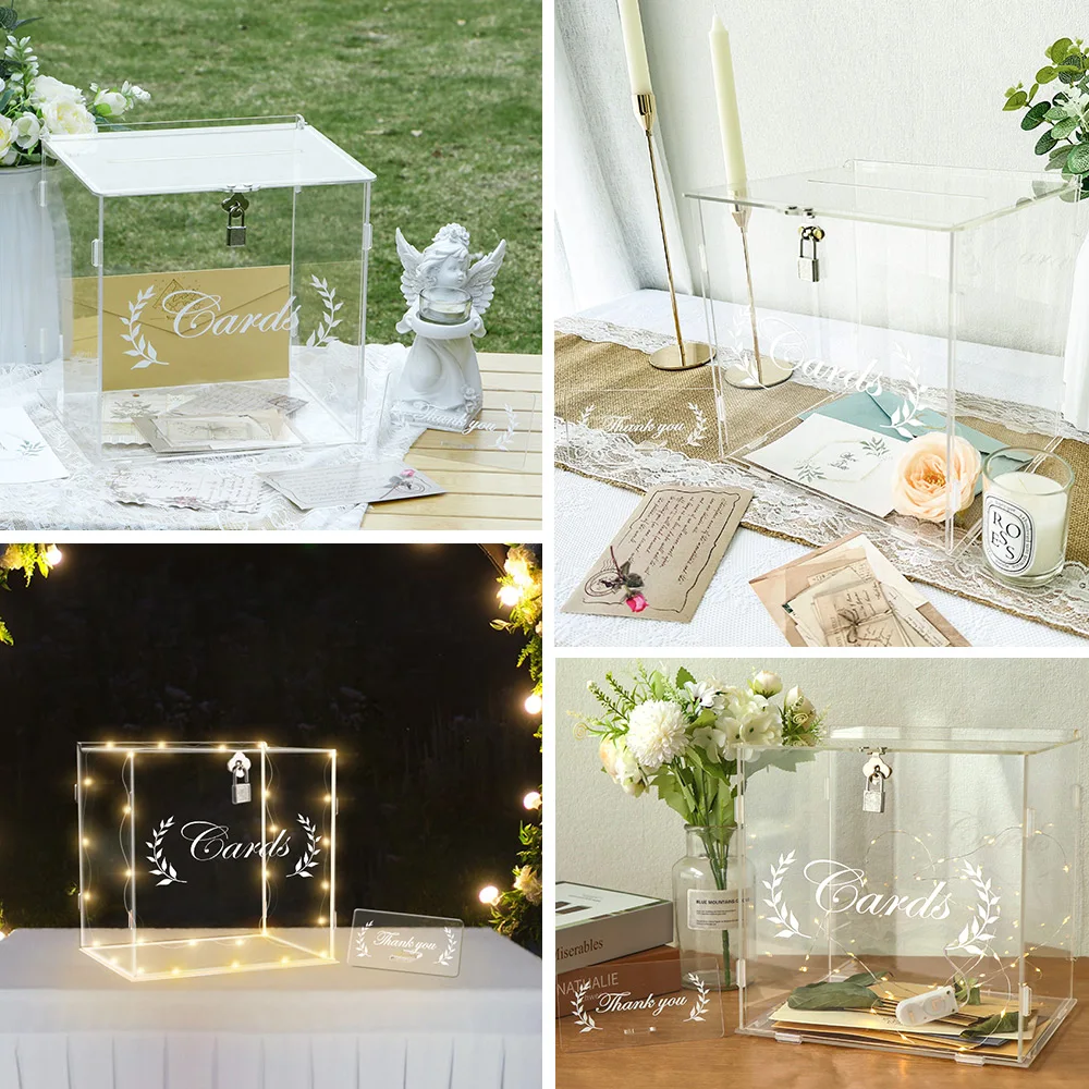 OurWarm wedding card box for wedding reception clear card box with lock gift money holder for reception anniversary