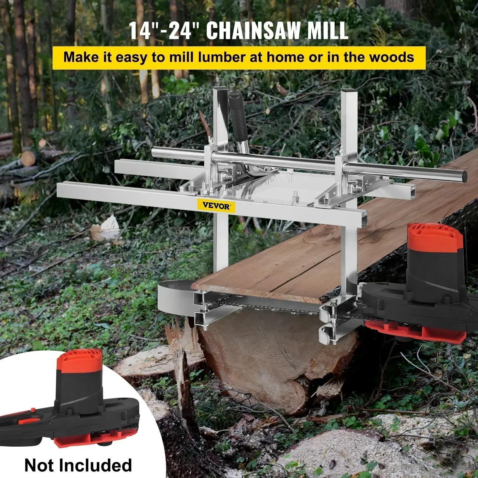 VEVOR 14" to 24" Chainsaw Mill Planking Milling Guide Bar Wood Lumber Cutting Portable Sawmill Aluminum Steel Chainsaw Mill