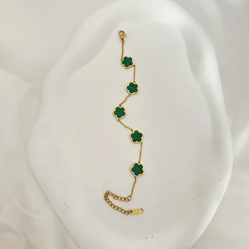Green Flower Charm Bracelet for Women Gift Gold Color Stainless Steel Clover Bracelet Jewelry bracelet jewelry