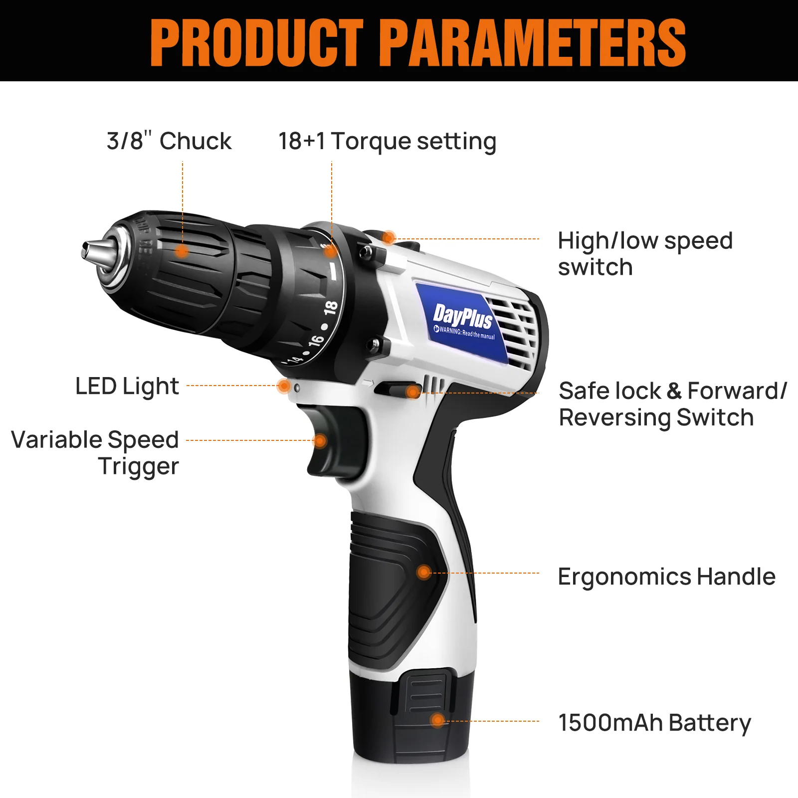 12V Cordless Drill Combo Cutter Electric Screwdriver Kit, 2 Variable Speed 18 + 1 Torque Setting, 23 Drill/Screwdriver Bits: 3 - 5 Days Free Delivery only UK