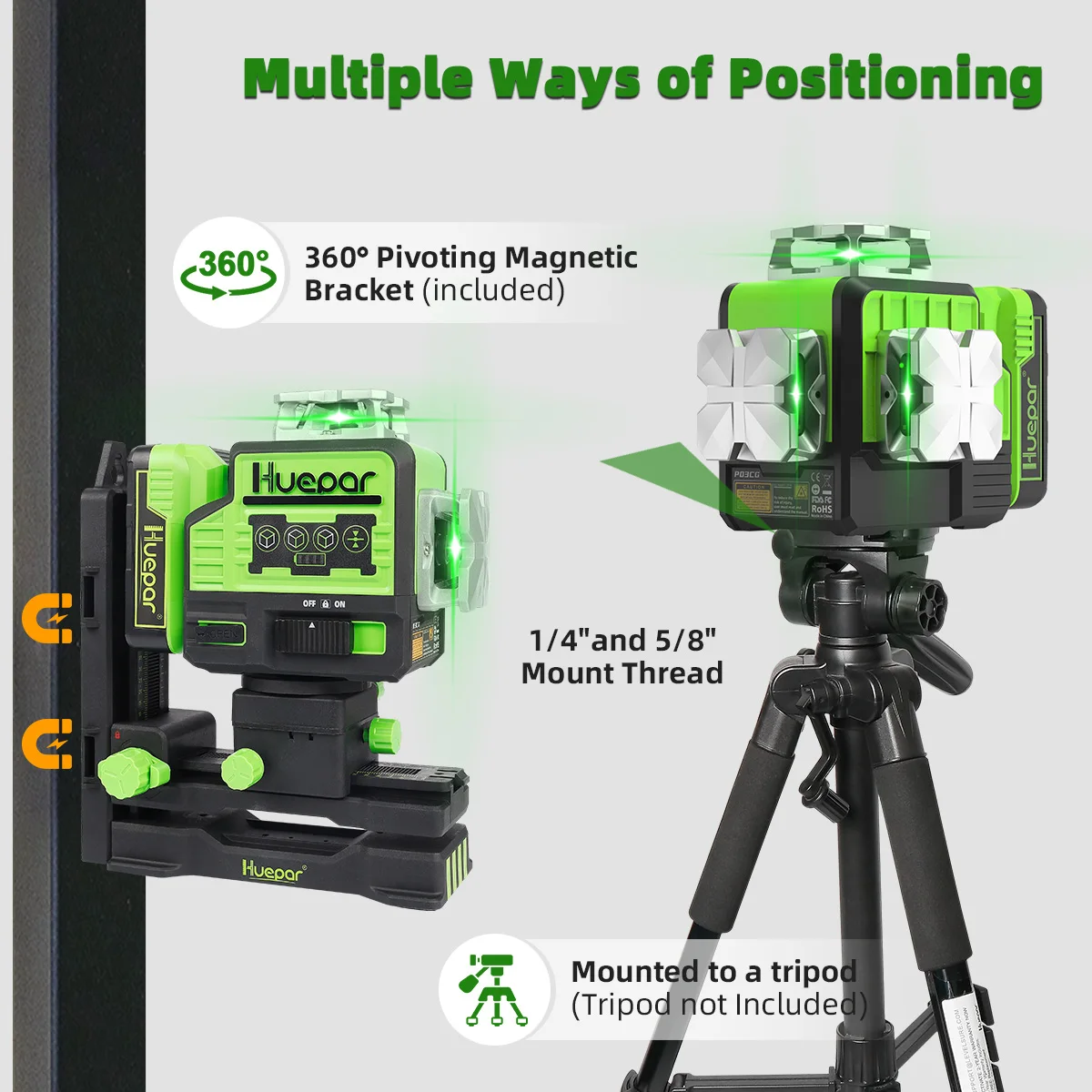 12 Lines 3D Green Laser Level with Remote, Bluetooth, Receiver/Tripod, Self-Leve