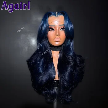 Dark Blue Colored 12A 13x4 13x6 Lace Frontal Wigs Human Hair Wig PrePlucked Ready Go Peruvian Body Wave 6X4 5X5 Lace Closure Wig 1