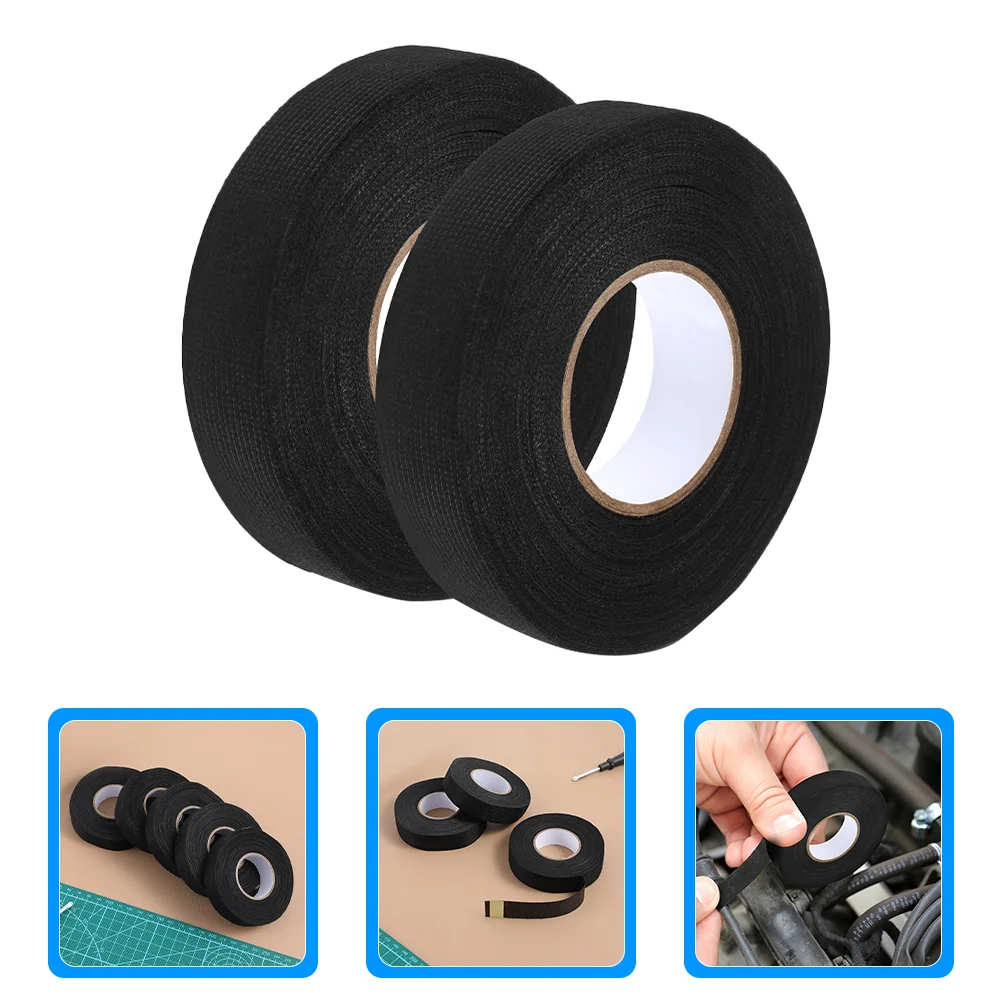 

2 Rolls Car Flannelette Tape Black Duct Polyester Non-woven Fabric Video Wiring Harnesses