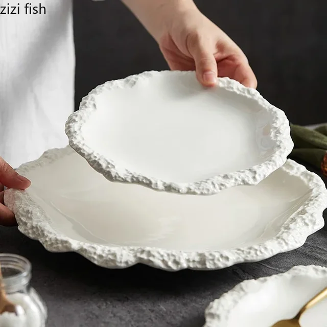 Stoviglie semplici in tinta unita piatto da bistecca in ceramica per Pasta piatto da pranzo cucina creativa vassoio da portata di forma irregolare piatti da cucina 2