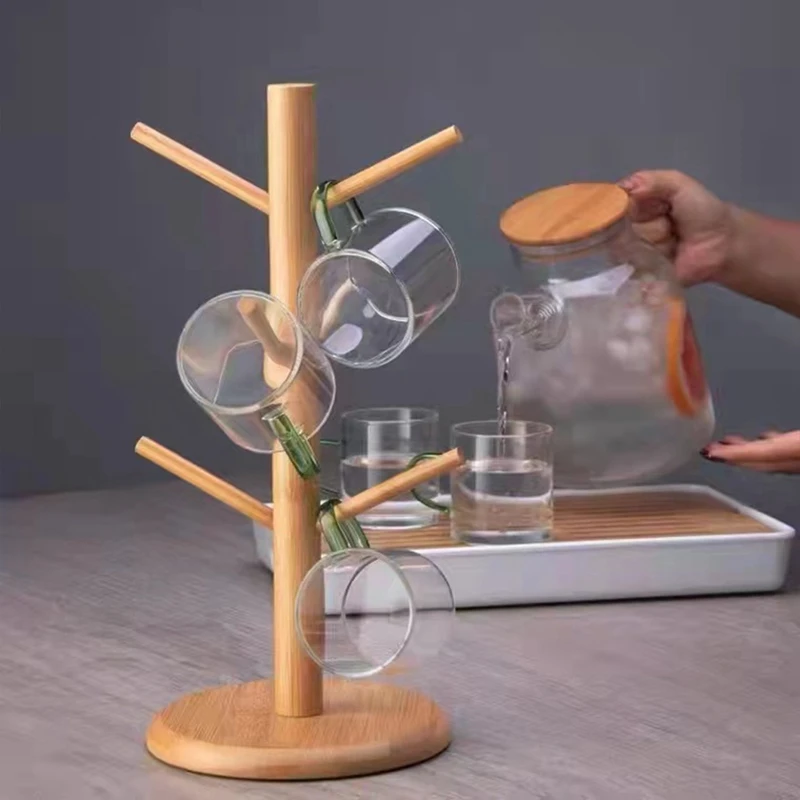 Tree Shape Wood Coffee Tea Cup Rack Storage Holder Stand Home Kitchen Mug Hanging Display Drinkware Shelf With 6 Hooks 3