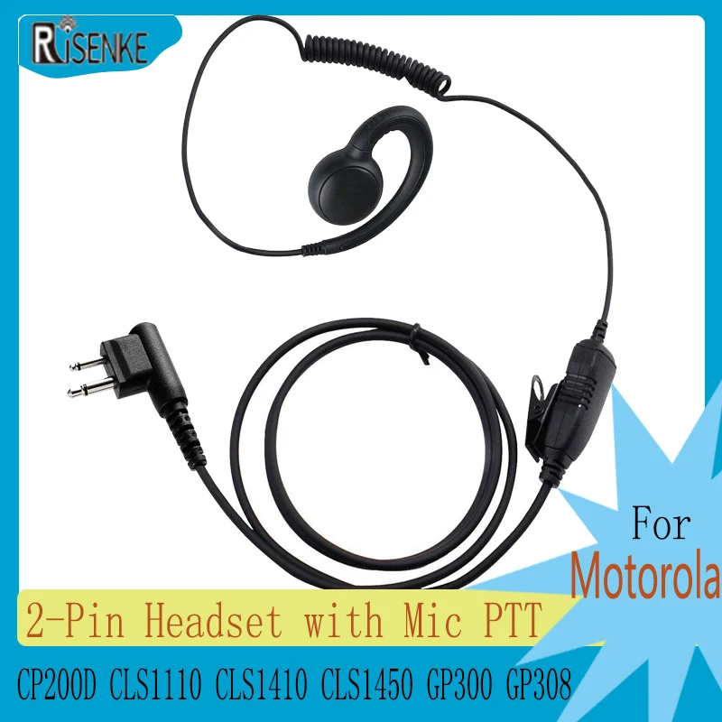 RISENKE-Earpiece Compatible with Motorola,CP200,CP200D,CLS1110，CLS1410,CLS1450,GP300,GP308,Walkie Talkie, 2-Pin Headset with Mic