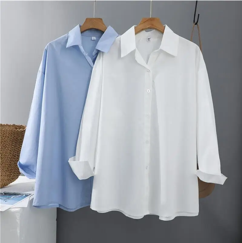

Women Shirts Blouses Office Ladies Cotton 100% Oversize Loose Tops Pink White Blue Pink Long Sleeve Fashion Button Up Shirt 5xl