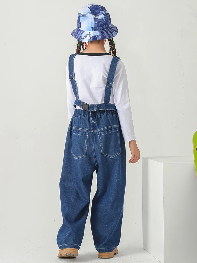 Girls Denim Suit Jazz Dance Costumes Navel Loose Vest Street Dance Wear Children'S Performance Catwalk Hip Hop Clothing DQS9286