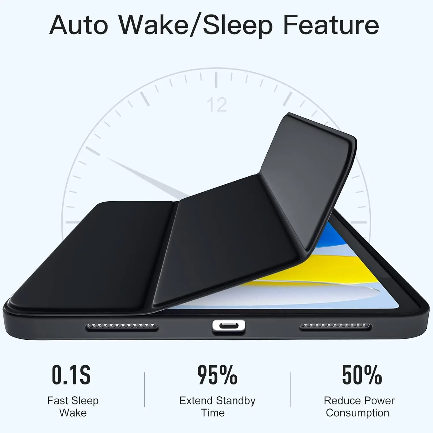 Tri-Fold Stand Protective Tablet Cover with Soft TPU Back and Auto Wake/Sleep Function