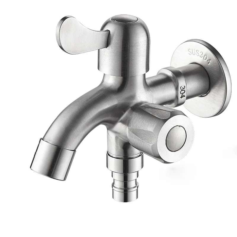

1PC Dual Use Bibcock 304 Stainless Steel Washing Machine Faucet G1/2' One In Two Out Single Cold Water Mop Pool Faucet Wall Mou