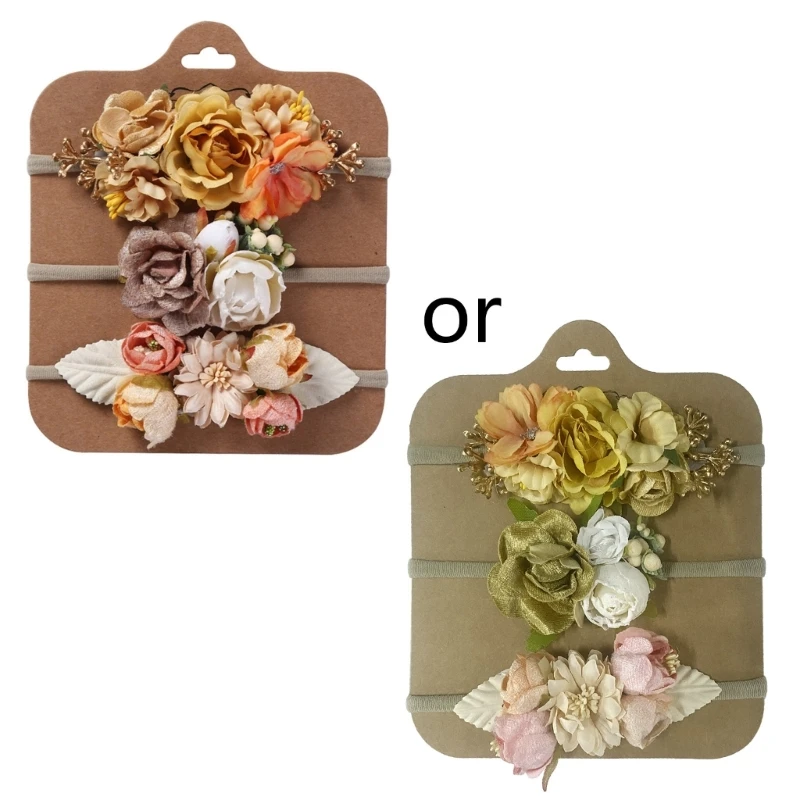 

3Pcs Infant Baby Girls Floral Headbands Set Artificial Flower Elastic Hair Band Toddler Photo Hair Accessories