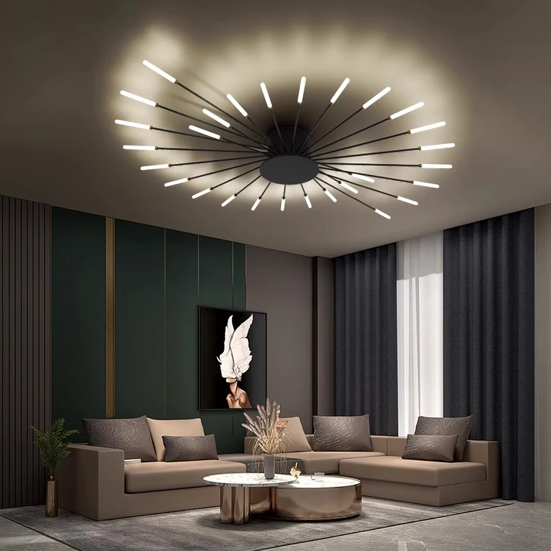 Modern Firework Led Chandeliers Lighting Lamp Home Decor Living Room Ceiling Lights Luminaria Bedroom Black Gold Spiral Lamparas led chandelier ceiling light
