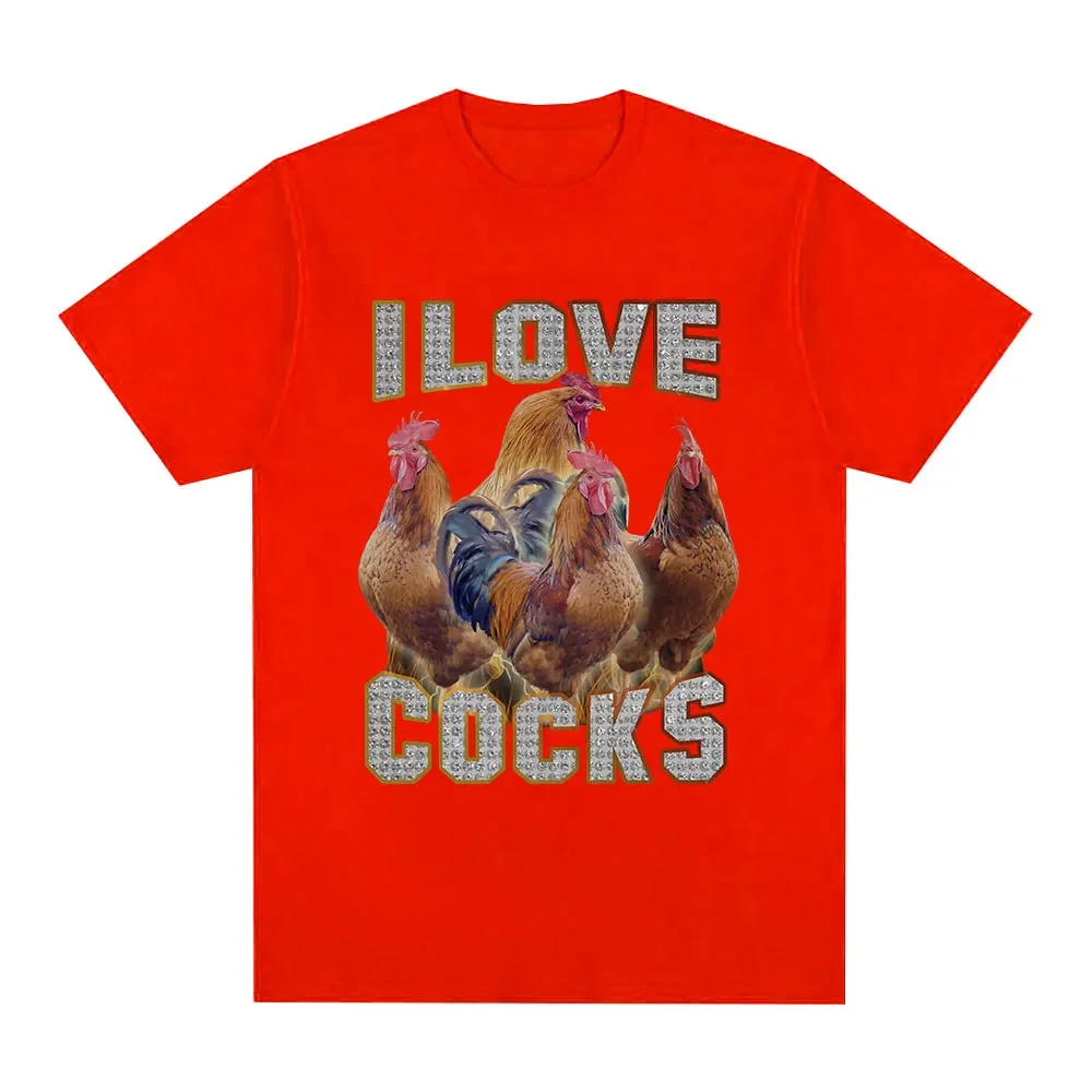 I Love Cocks Funny Roosters Meme T-shirt Chicken Enthusiast Short Sleeve T-shirt Women's Extra Large T-shirt Street Clothing 5