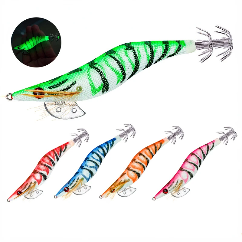 

Squid Big Eye Wood Shrimp Bait Squid Cuttlefish Night Hook Double Hook Baiting Gear for Sea Fishing 8/10/12cm