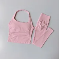 2 pièces femmes automne taille haute cou suspendu sport gilet et hanche-levage Fitness pantalon Yoga gymnastique entraînement Fitness costume 6