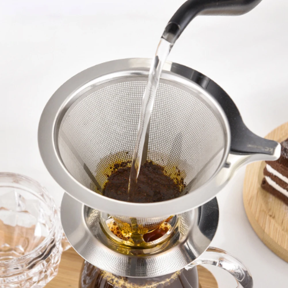 

304 Stainless Steel Coffee Filter Holder Reusable Double Layer Pour Over Coffees Drip 800 Mesh Coffee Tea Filter Basket Tools