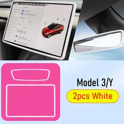 Tesla Screen Edge and Rearview Mirror Protector Trim Frame, Center Console Cover Accessory (White (2pcs Set))