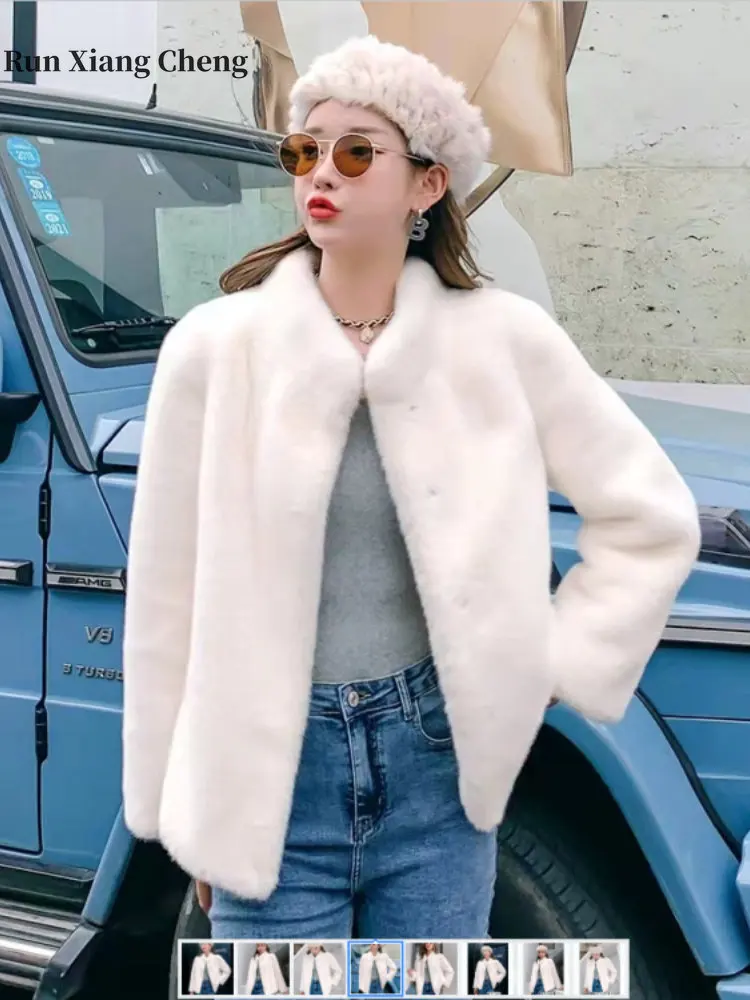2023 Free Shipping Winter Casual Short Fur Coat Faux Fur & Mixed Fur High Street Leisure Style Purity Medium Length Warm Coat