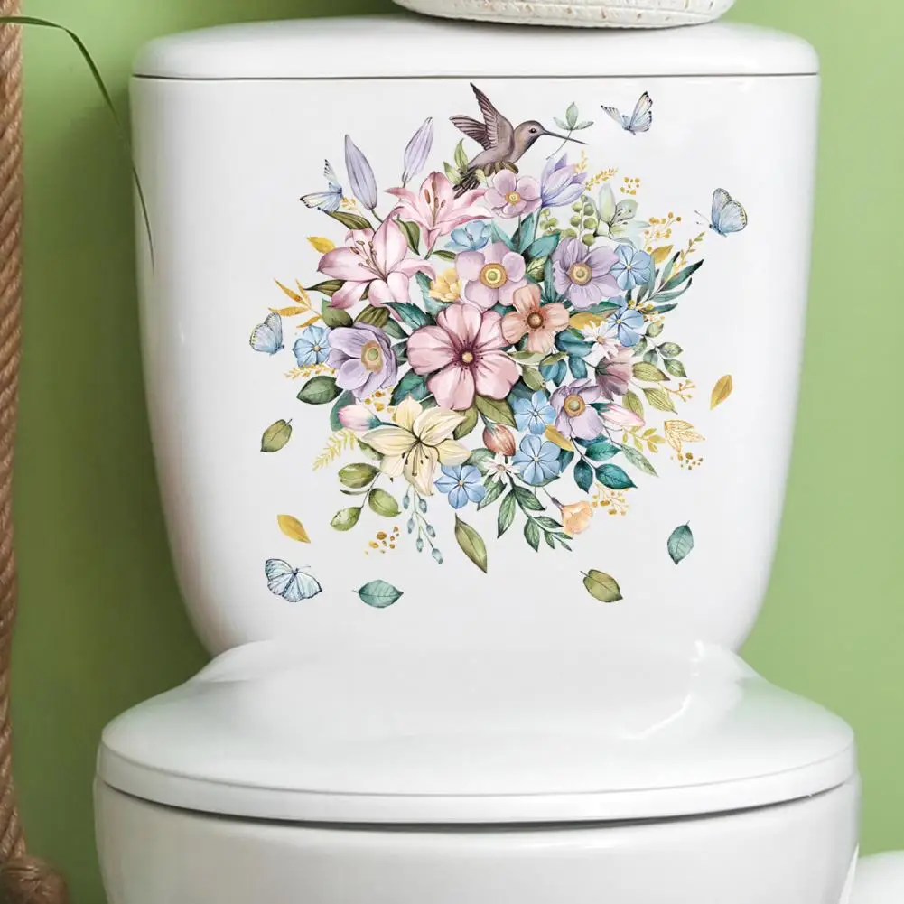 Self-adhesive Toilet Sticker Toilet Decor Lid Sticker Set Flower Pattern Wall Decal Bathroom