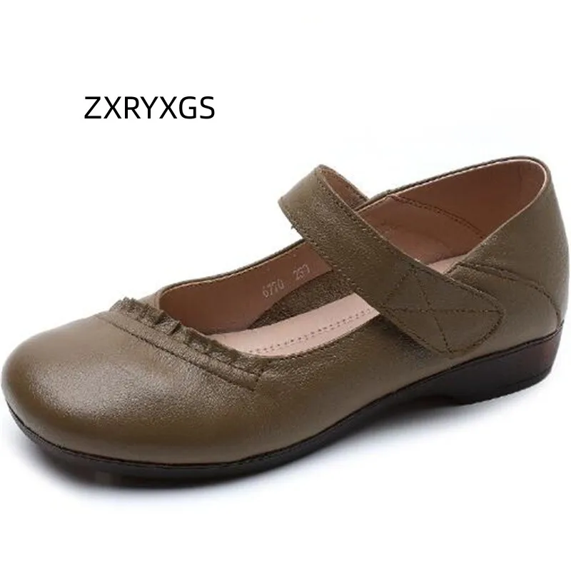 

ZXRYXGS 2023 High Quality Soft Cowhide New Mom's Shoes Comfort Soft Sole Women Flats Large Size Non-slip Mother Fashion Shoes