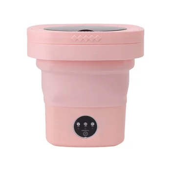 6.5L Washing Machine Folding Portable Automatic Deep Cleaning Wash And Spin Dry Washer With Water Tube 100-240V Pink 1