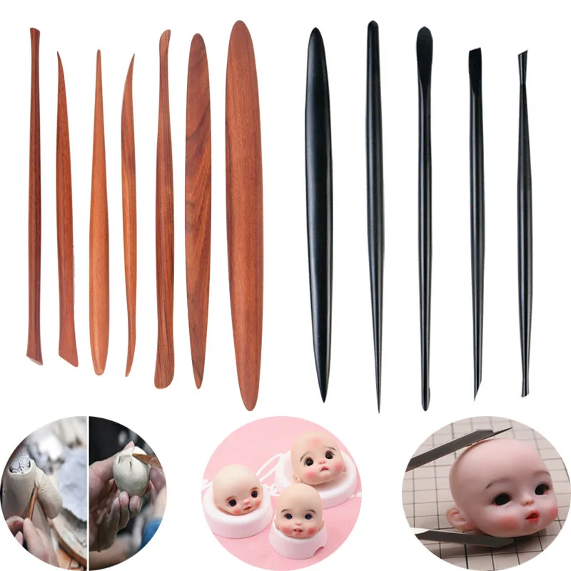 금속 흑백 부드러운 점토 인형 머리 DIY 조각 도구, 붉은 보물 나무 세라믹 점토 수리 당겨 배아 쉐이핑 스크레이퍼