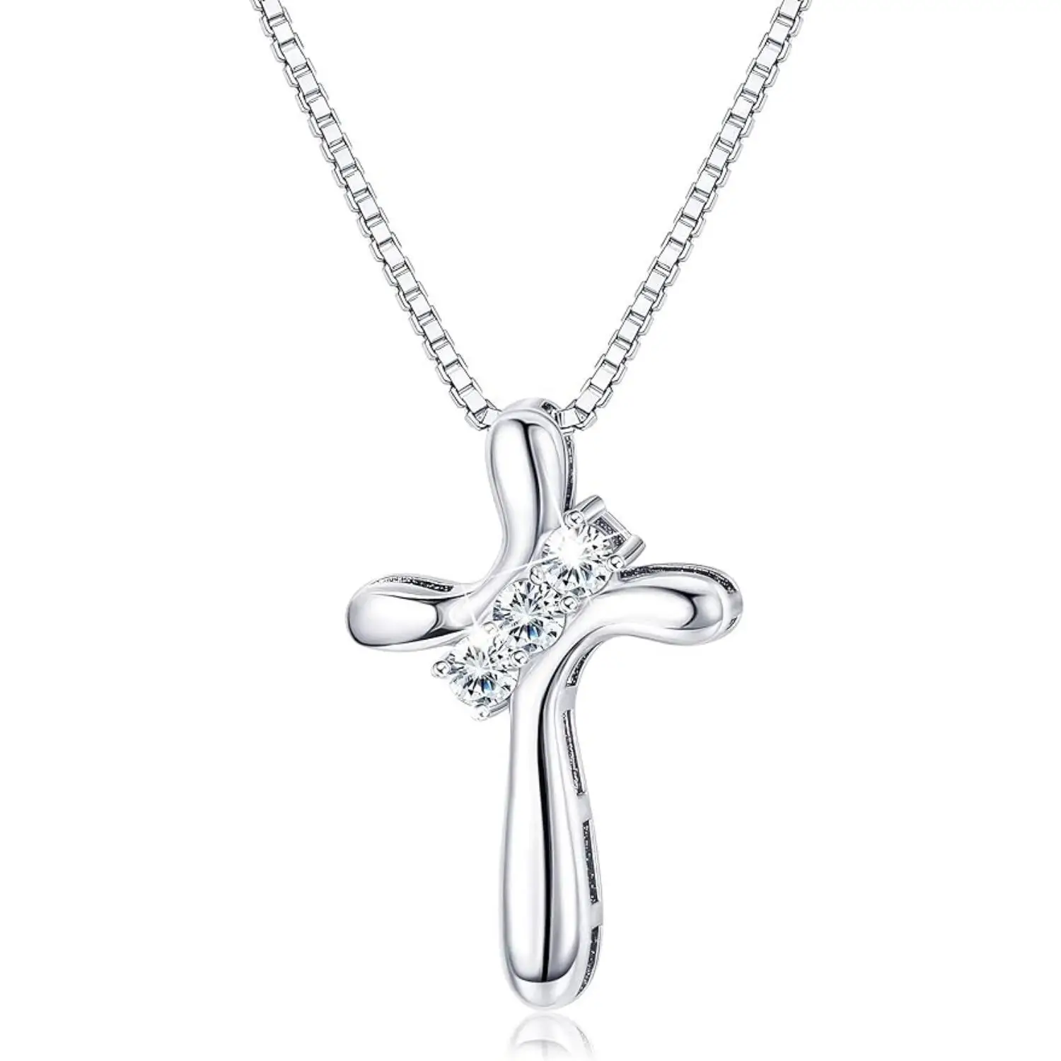 

Fansilver 925 Sterling Silver Cross Necklace 18k Wihte Gold Plated Cross Austria Cubic Zirconia Cross Pendant Necklace for Women