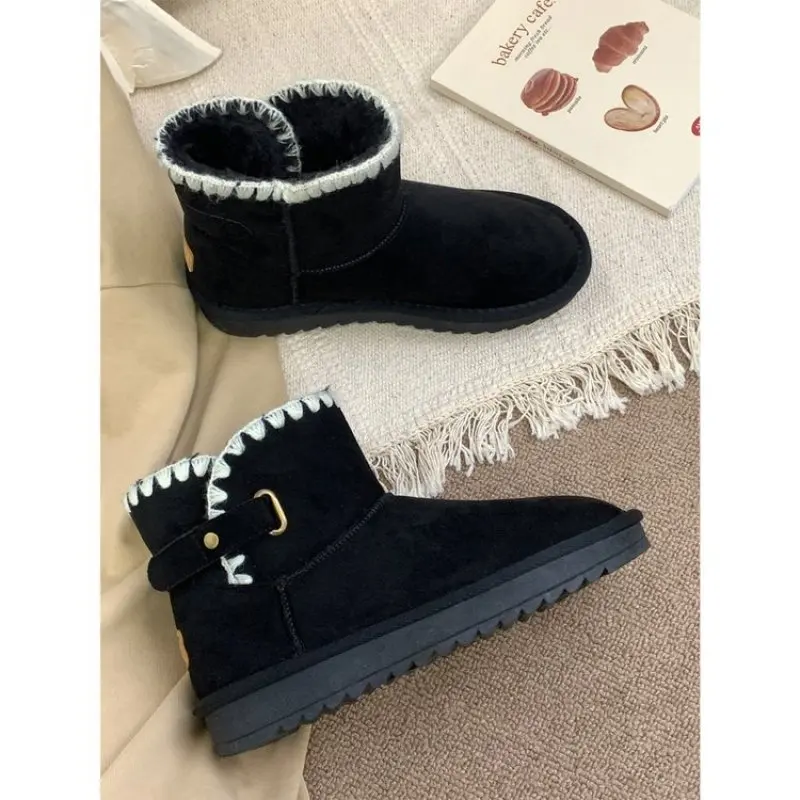 Woman Short Winter Sheepskin Snow Boots Women Waterproof Natural Ankle Boots Fur Lined Ankle Warm Increase Flat Shoes New Boots