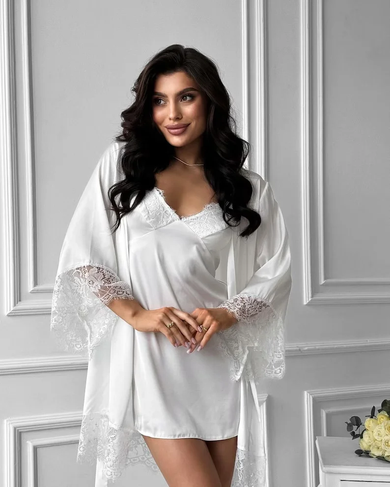 White Nightwear Dresses For Honeymoon White Bride Robe And Peignoir Set  Bridesmaid Robes With Lace- Nightgown And Robe For Bride Best Gift For  Honeymoon AliExpress 200574005